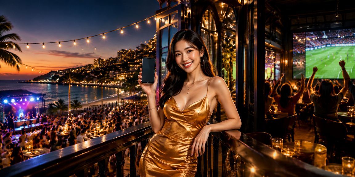Người chơi trải nghiệm mobile casino vn790 tại quán cà phê Phú Quốc bên bờ biển